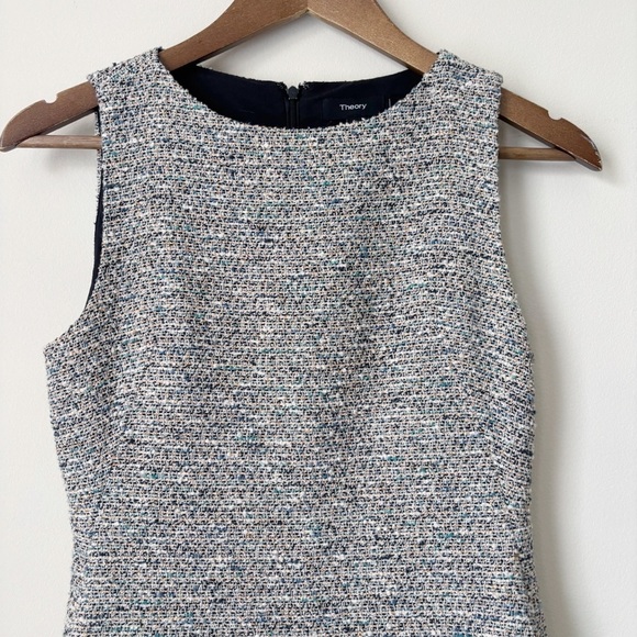 Theory Betty 2R Comprised Tweed Boucle Sheath Dress Sz 0 Blue - Picture 3 of 11